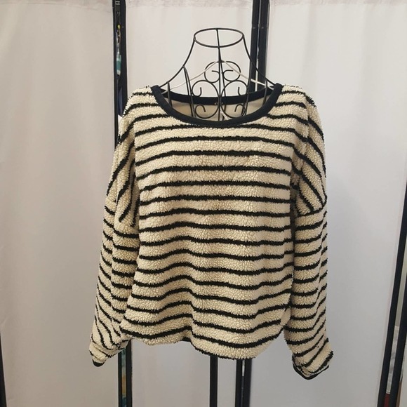 Cozy Free People Breton Striped Sherpa Spring Sweatshirt - Picture 3 of 10